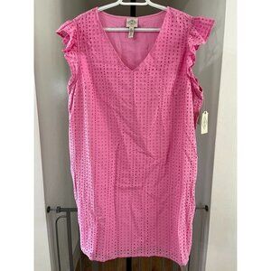 NWT St. Johns Bay Pink Eyelet Cotton Sleeveless Dress XXL